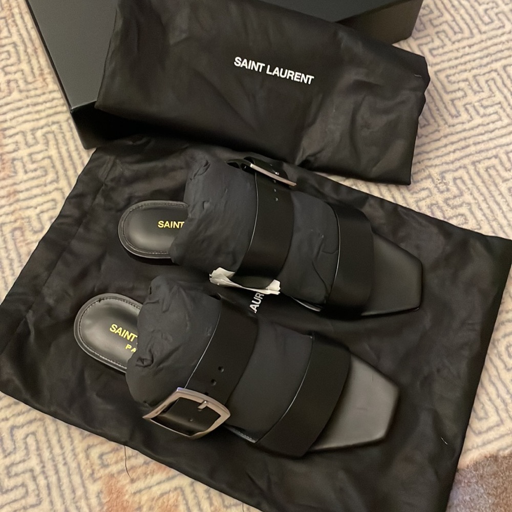 Saint Laurent Jodie Flat Leather Slide Sandals